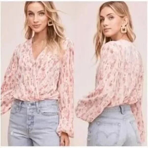 ASTR The Label Plisse pleated deep V-neck long sleeve bodysuit✨ - Picture 1 of 6